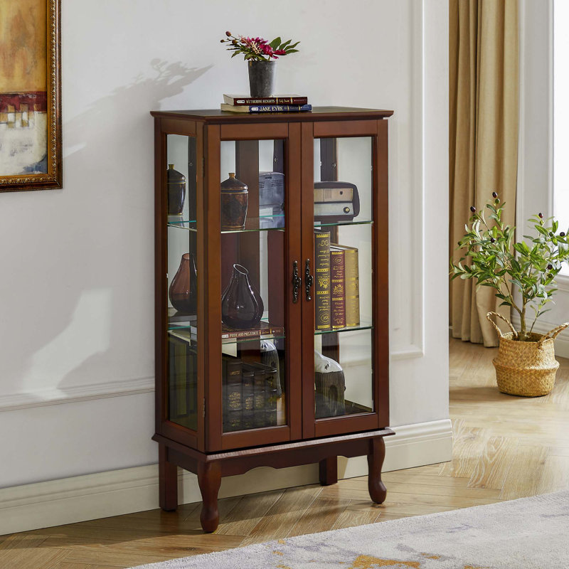Armoire lumineuse avec tablettes réglables Curio Cabinet, Noyer