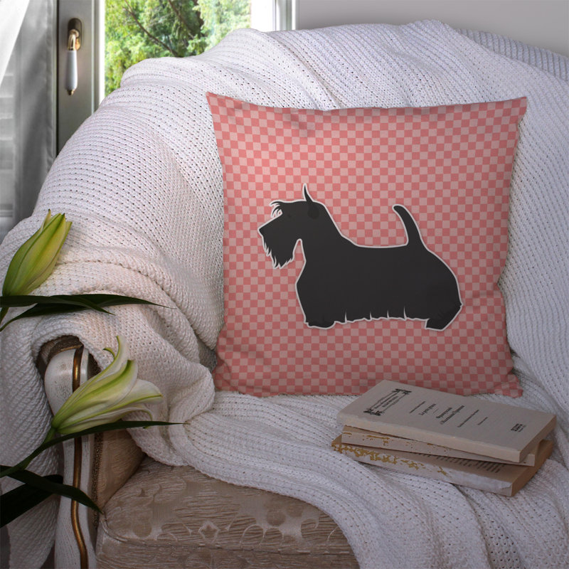 Coussin décoratif intérieur/extérieur carré terrier écossais, H 14 po x l 14 po x P 3 po, Rose