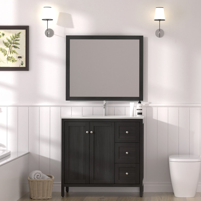 35.5" Bathroom Vanity , Modern Bathroom Cabinet with Basin, Bathroom Storage Cabinet with Soft Closing Doors and 3 Drawers, Munich Black