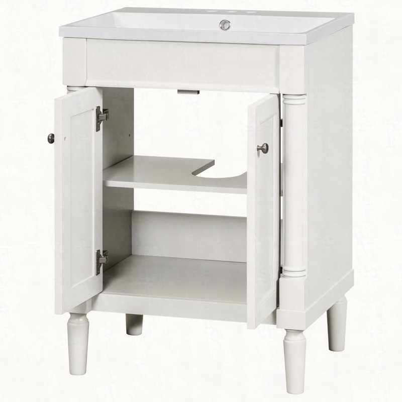 Meuble-lavabo 24 po avec lavabo supérieur, meuble de rangement moderne à 2 niveaux, meuble-lavabo simple, grandes tablettes de rangement