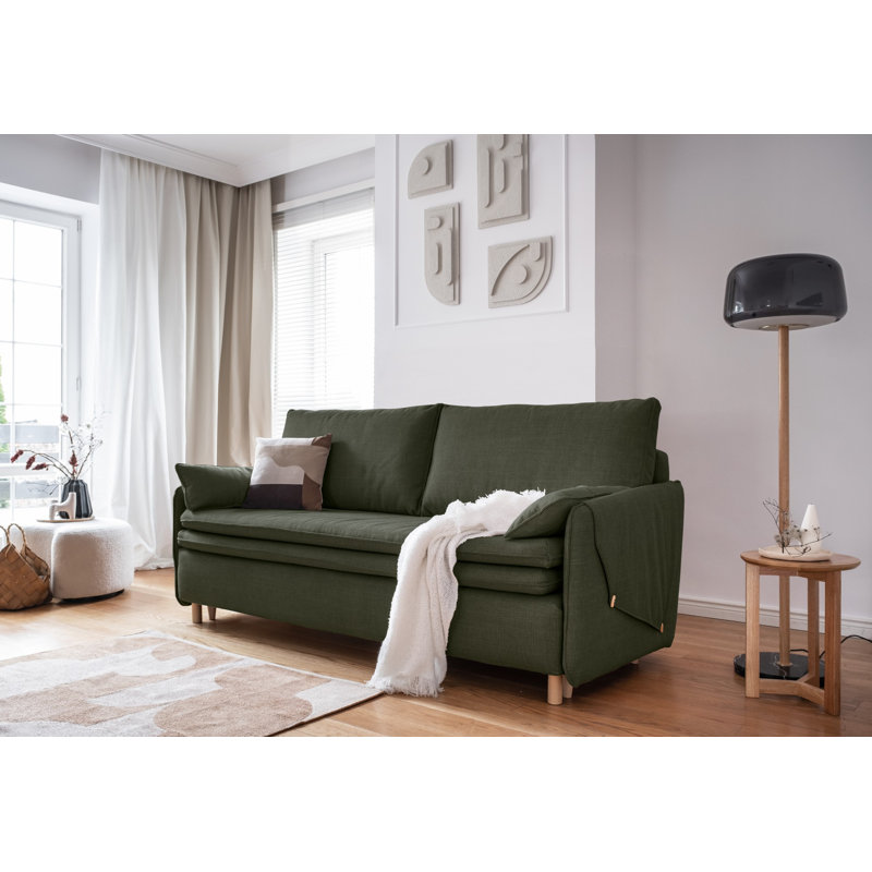 207Cm Scroll Arm Sofa Bed, Olive
