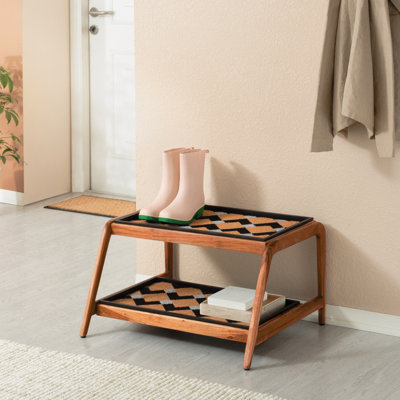 Premium Solid Wood Boot Tray Stand with Natural Coir Mat - Entryway & Mudroom Shoe Organizer