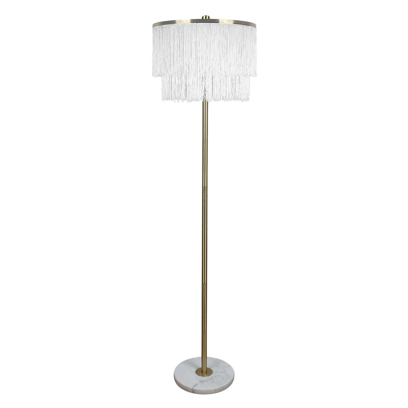 Tassel Elegance Metal Floor Lamp - Soft Gold & White Marble