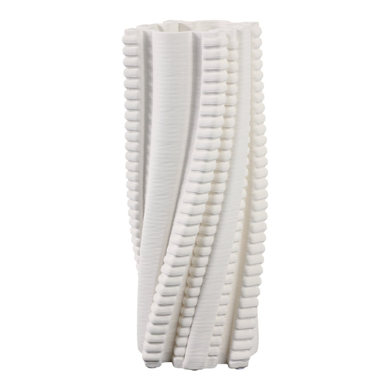 Modern Sculptural Porcelain Vase With Twisted Ribbed Texture And Contemporary Art-Inspired Design For Decorative Accent Display In Living Room Or Entryway Decor Styling
