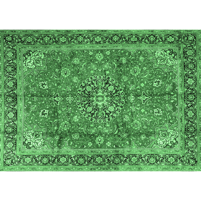 Tapis oriental en laine et en polyester tissé à la machine de couleur verte / noire olla, Rectangle 3 pi x 5 pi