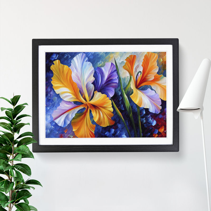 XH1022-10155X Wild Iris Flowers Abstract 1 Piece Single Picture Frame Painting, 34cm H x 46cm W x 2cm D, Black