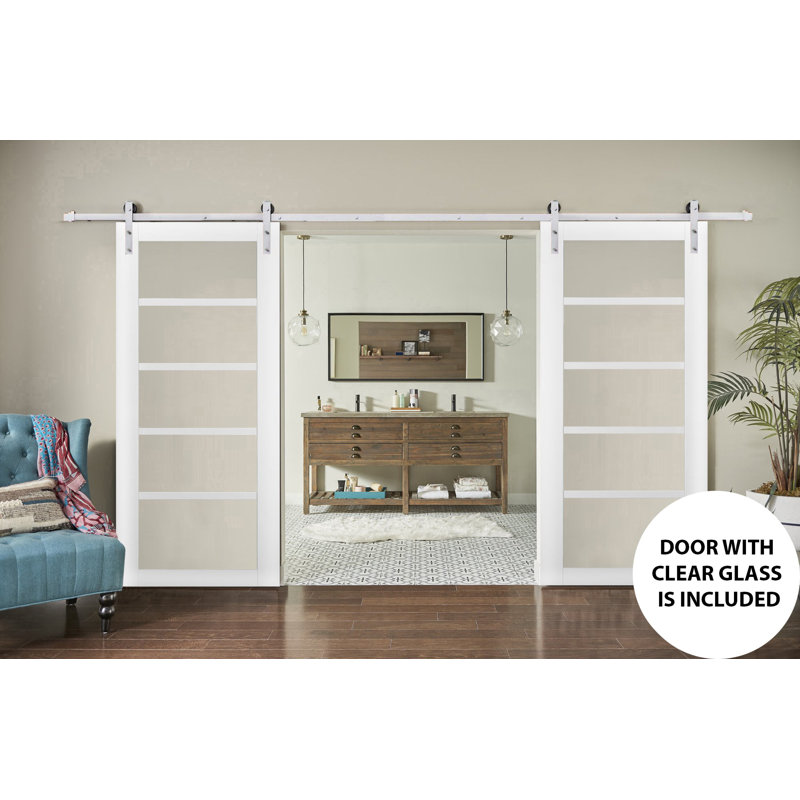Portes de grange intérieures en verre transparent Quadro, Argent, 56 po x 96 po