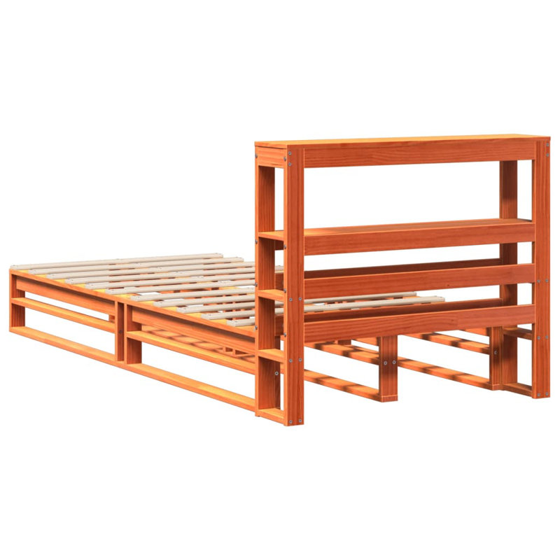 Compas Solid Wood Storage Bed, European Single (90 x 200cm), Wax Brown