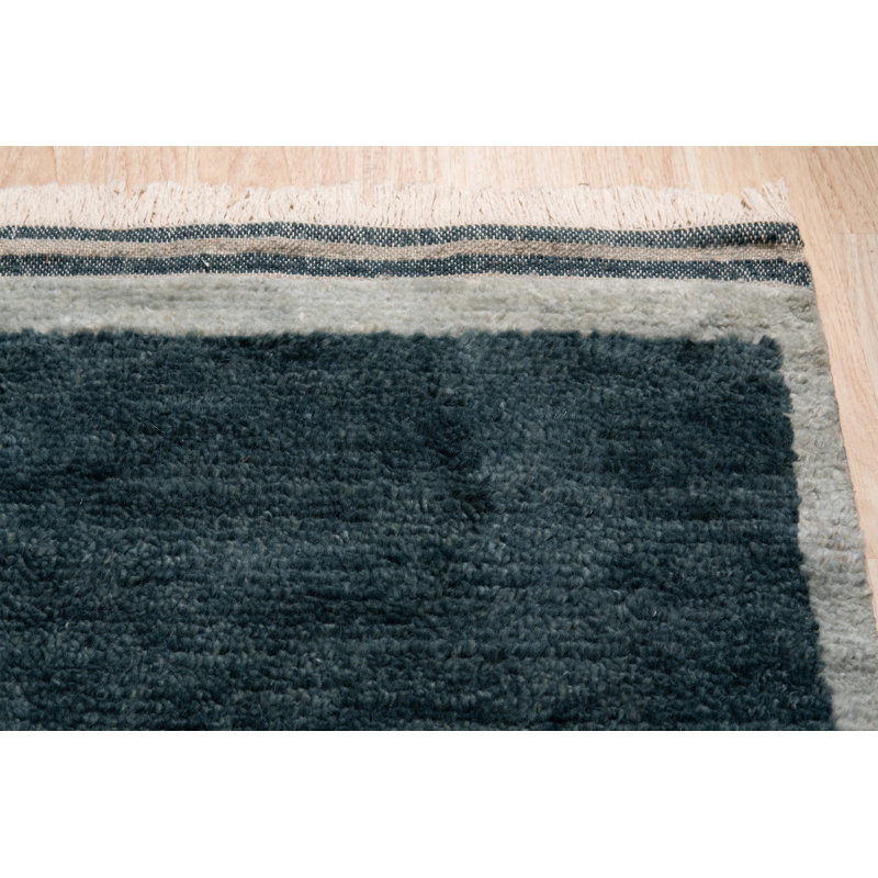 Green Hand-Knotted Wool Linear Forest Geometric Modern Contemporary Carpet Rug, 9' x 12'