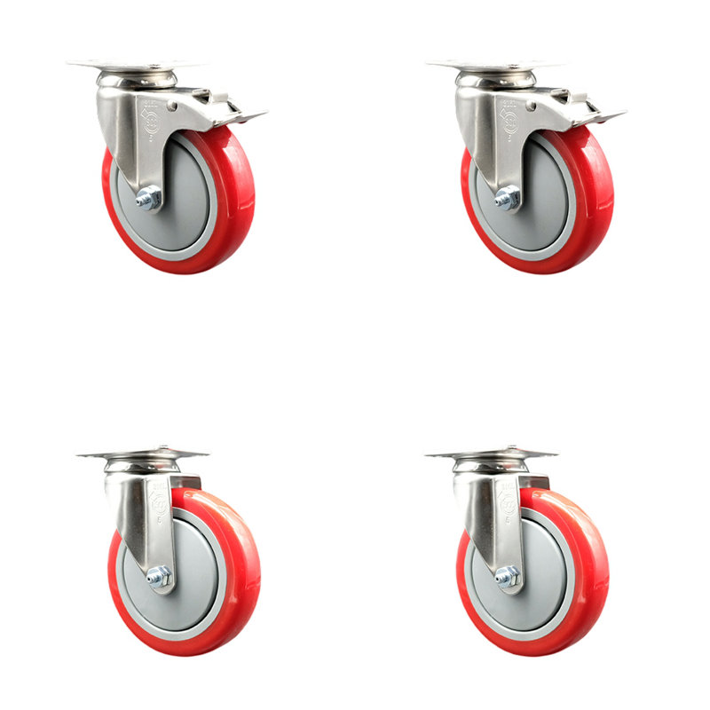 Ensemble de roulettes en polyuréthane 316SS avec 2 roulettes, Rouge