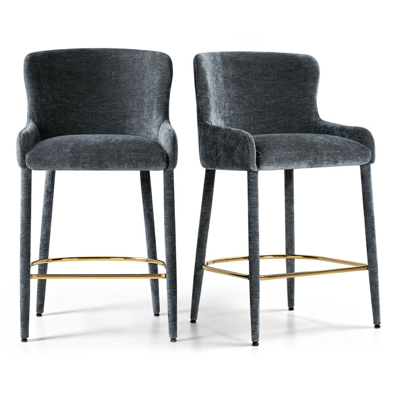 Tabouret 26,5 "en chenille de luxe moderne avec repose-pieds dorés, Brie