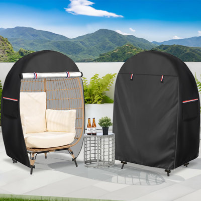 Outdoor Egg Chair Cover,Waterproof Egg Chair Cover With Zipper For Wicker Patio Basket Chair(Black,Fits 43" L *25" W*55.1" H Egg Chair) by Rebrilliant
