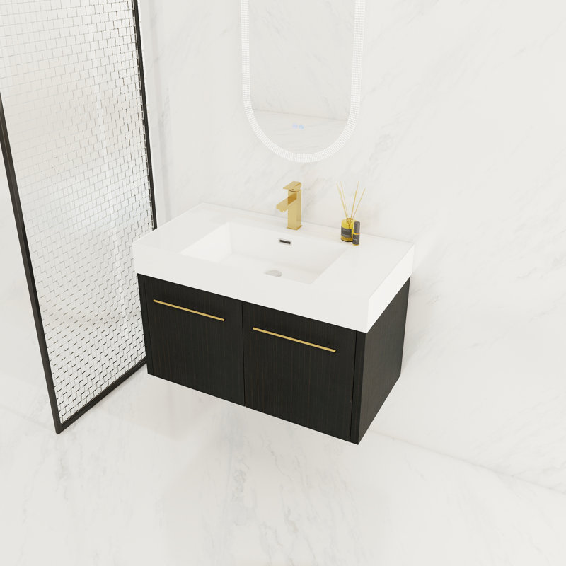 Meuble-lavabo de salle de bain avec lavabo - 36 po, extérieur en châtaignier noir, mobilier mural facile d'entretien inclus, conception élégante