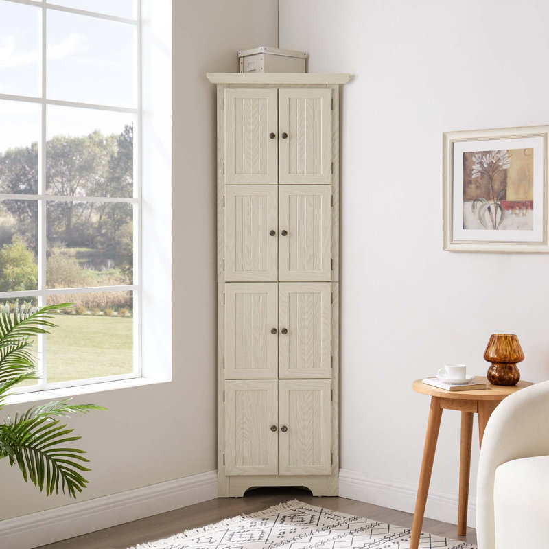 4-Tier 72-Inch Farmhouse Corner Kitchen Pantry Storage Bathroom Cabinet With 8 Doors & Shelves For Bathroom, Living Room, Kitchen