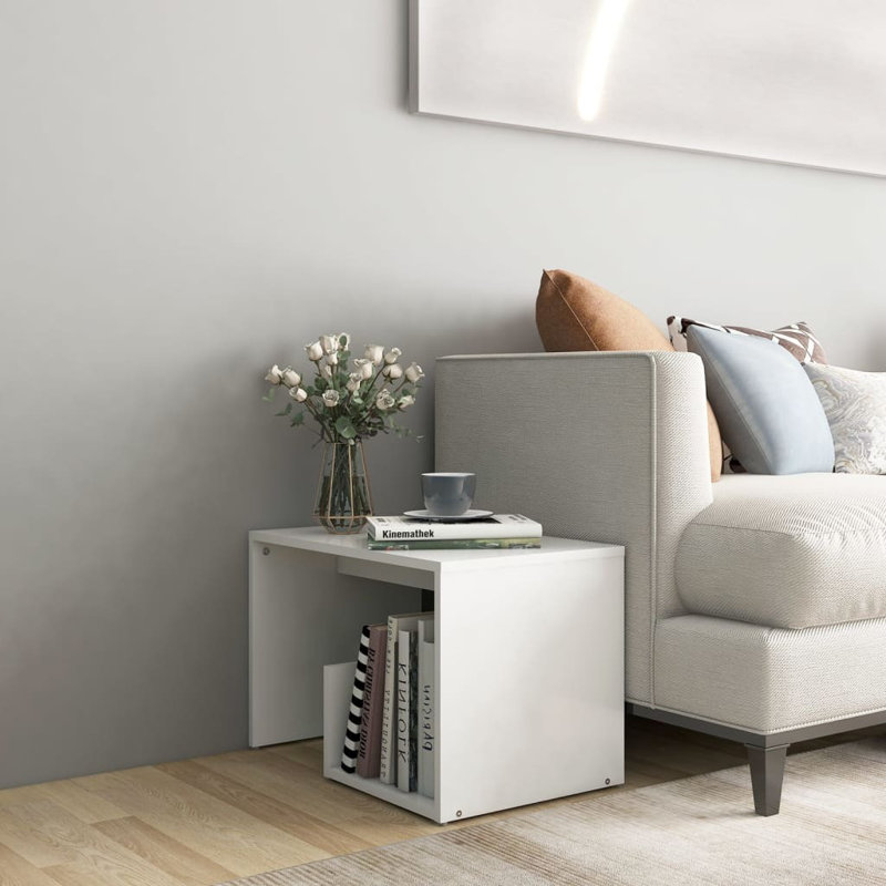 Gniya Floor Shelf End Table, White, White