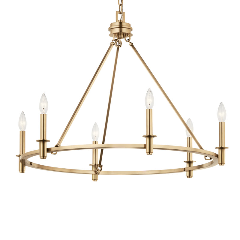 Steel Dimmable Chandelier, 23.75" H x 32.25" W x 32.25" D, 6, Bronze