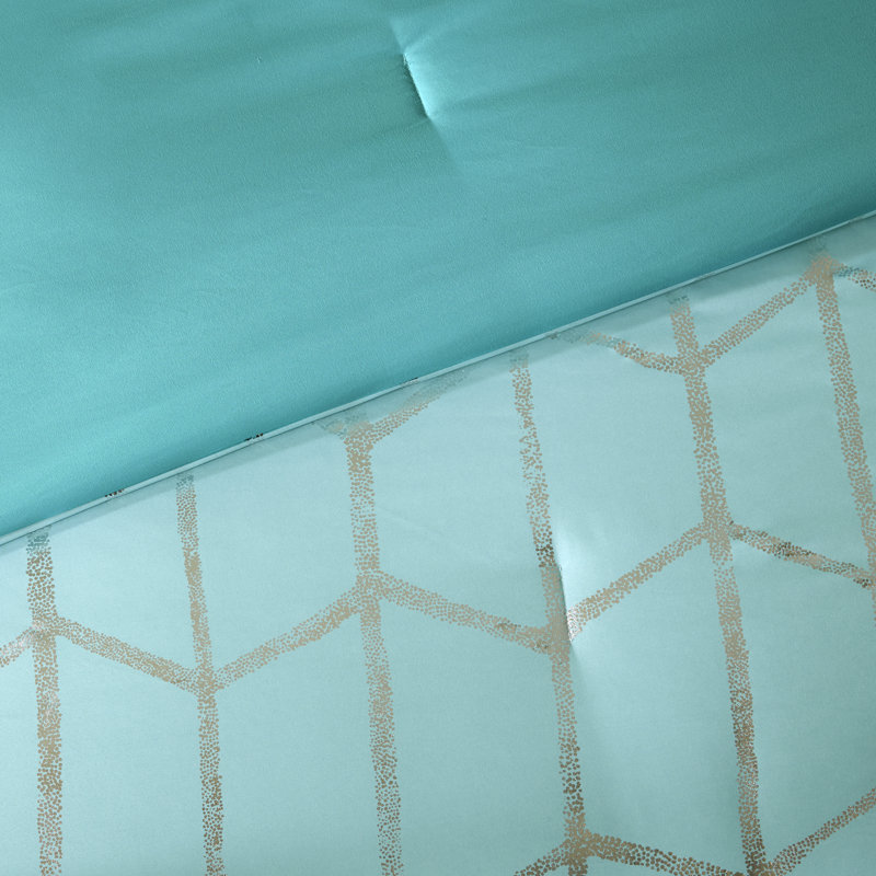 Aqua and Silver King Microfiber Comforter Set with Decorative Pillows