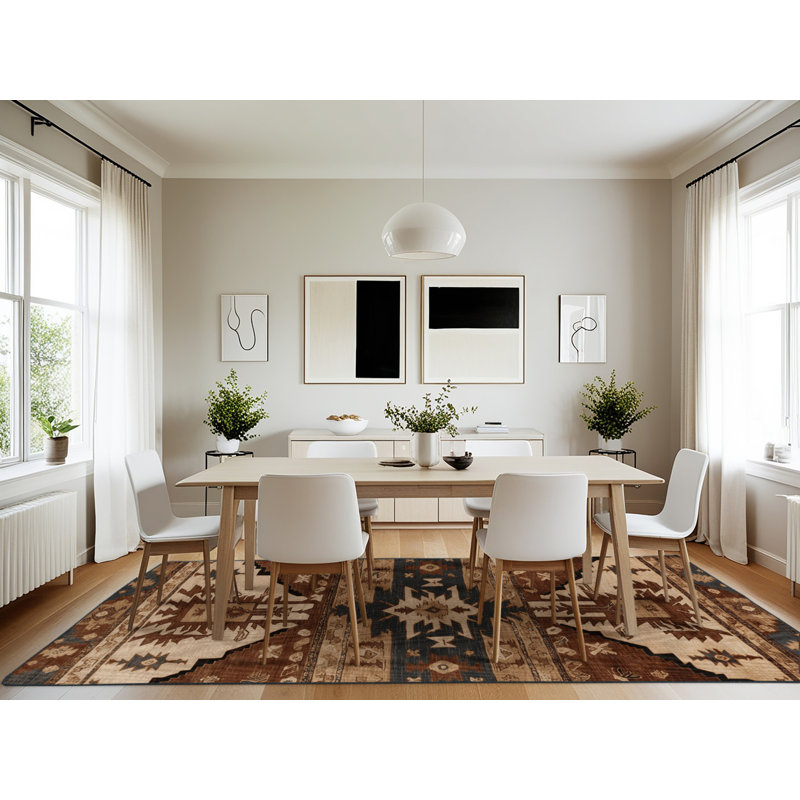 Machine Washable Turkish Brown Area Rug, Rectangle 7' x 10'