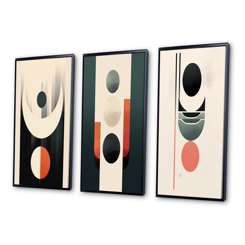 Pure Lunar Imagination Geometric Minimalism I - Transitional Art Set Of 3 Pieces, H 20 po x l 36 po, Cadre noir