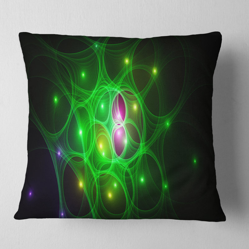 Fractal Space Circles - Coussin imprimé abstrait, 16 po x 16 po, Coussin décoratif, Vert