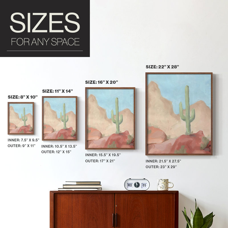 Sunny Saguaro III, reproduction encadrée - bois massif, H 30 po x l 24 po, Noyer