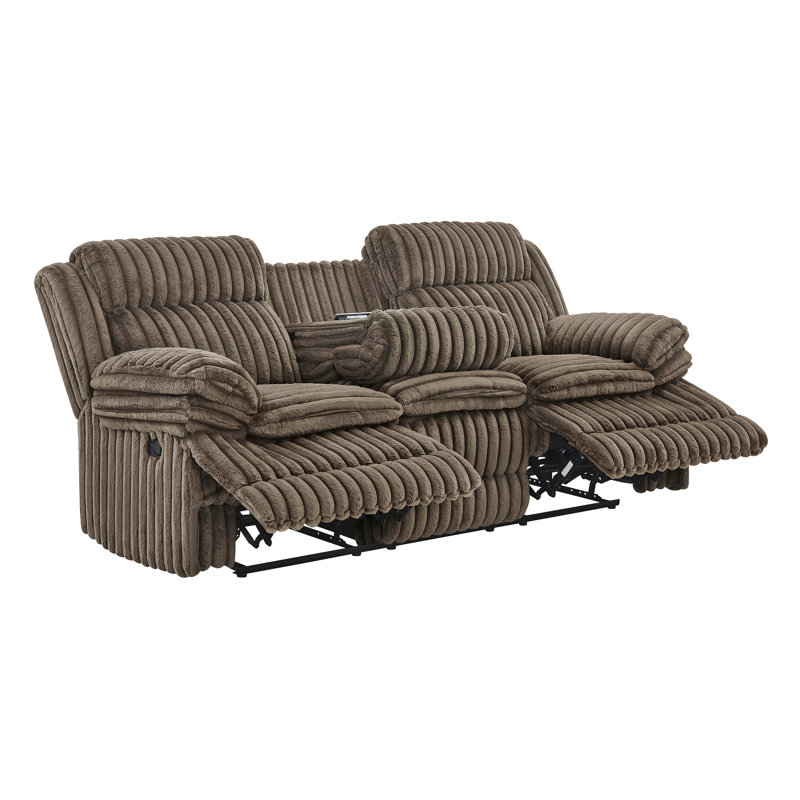 Roundhill Furniture Ardello 2-Piece Reclining Sofa Set, Corduroy Upholstery, with Built-In Power Center, and Storage Console, Chocolate