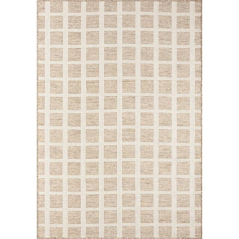 Abani OCE100A Gridscape Beige Brown Indoor/Outdoor Area Rug, Rectangle 4' x 6'