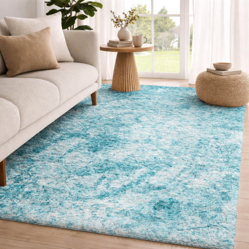 Tapis à poil long de qualité supérieure lavable à la machine ADS553, Teal, 3' x 5'
