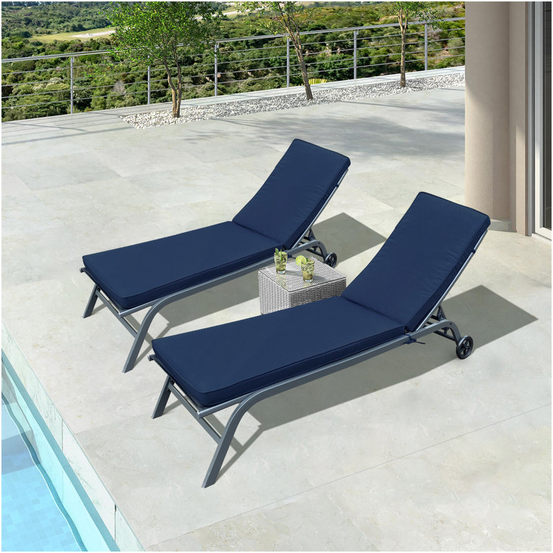 2PCS Set Outdoor Lounge Chair Cushion Replacement Patio Funiture Seat Cushion Chaise Lounge Cushion-Navy Blue