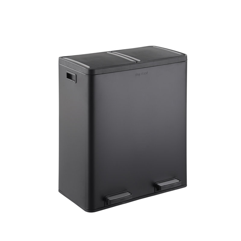 Large Black Stainless Steel Dual Compartment Trash and Recycling Bin