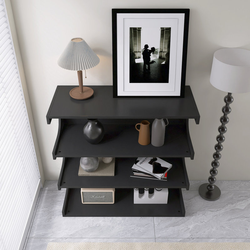 36" W X 15" H Multifunctional 4-Tier Book Shelf, Black