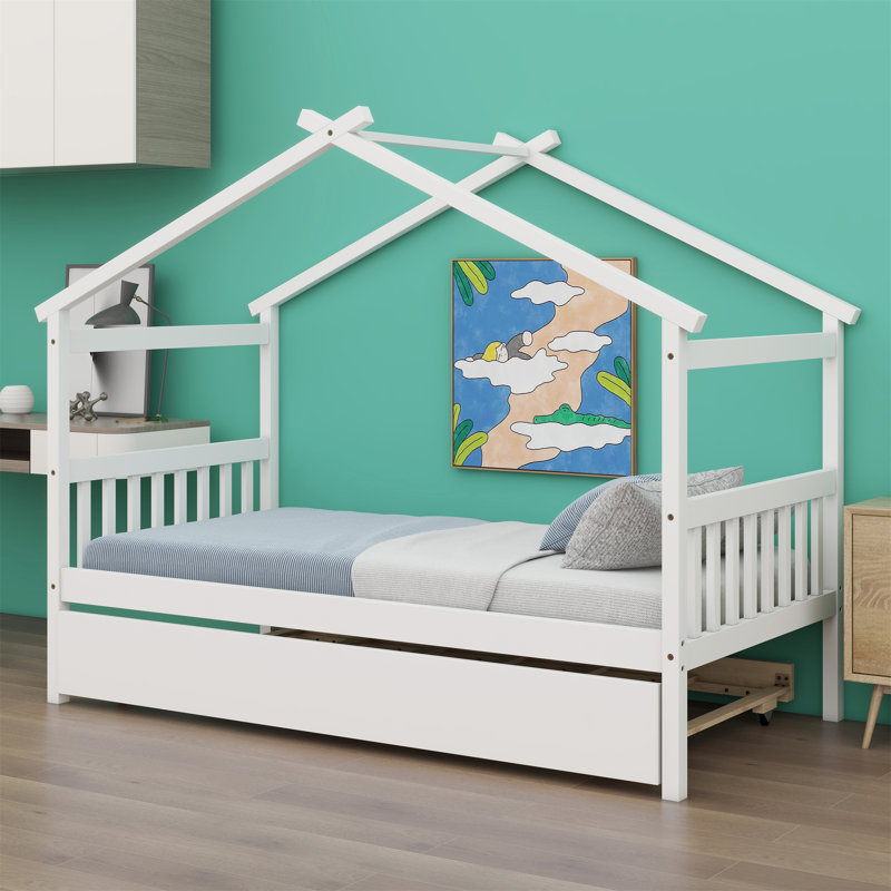 Lit en bois avec lit gigogne, Blanc