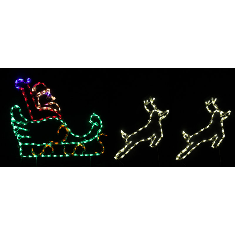 Petit Père Noël en traîneau avec 2 cerfs illuminés