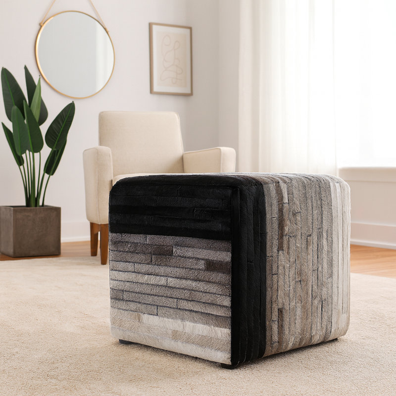 Repose-pieds de luxe avec bandes à motif patchwork - Repose-pieds repose-pieds pour la chambre à coucher, le vestibule ou les sièges supplémentaires - Pouf de décoration de maison moderne pour meubles de salon ou siège de meuble-lavabo - 18 po, noir