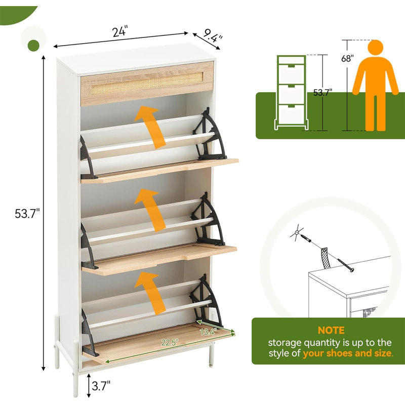 Solid Wood Flip Down Shoe Storage, White/Oak