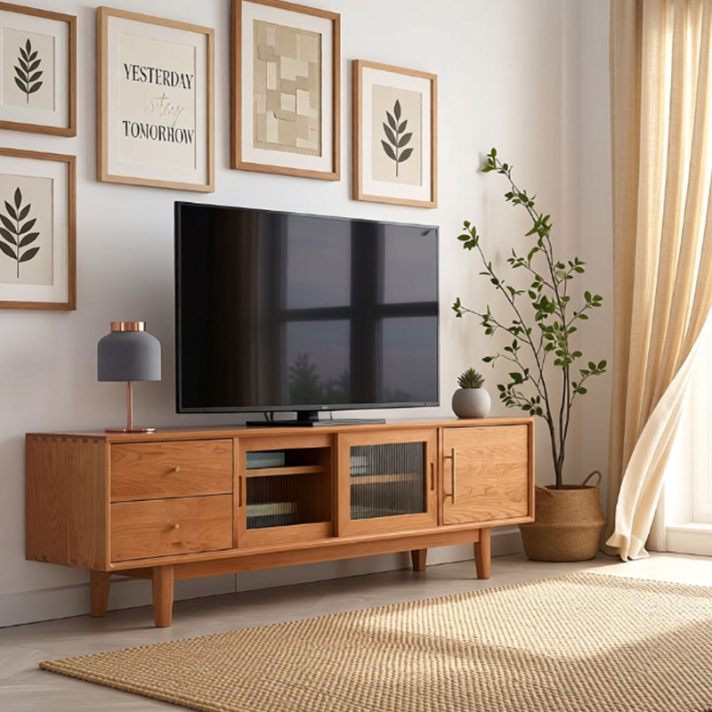 Meuble télé en bois de cerisier massif, 21.65"H x 70.86"L x 15.74"W