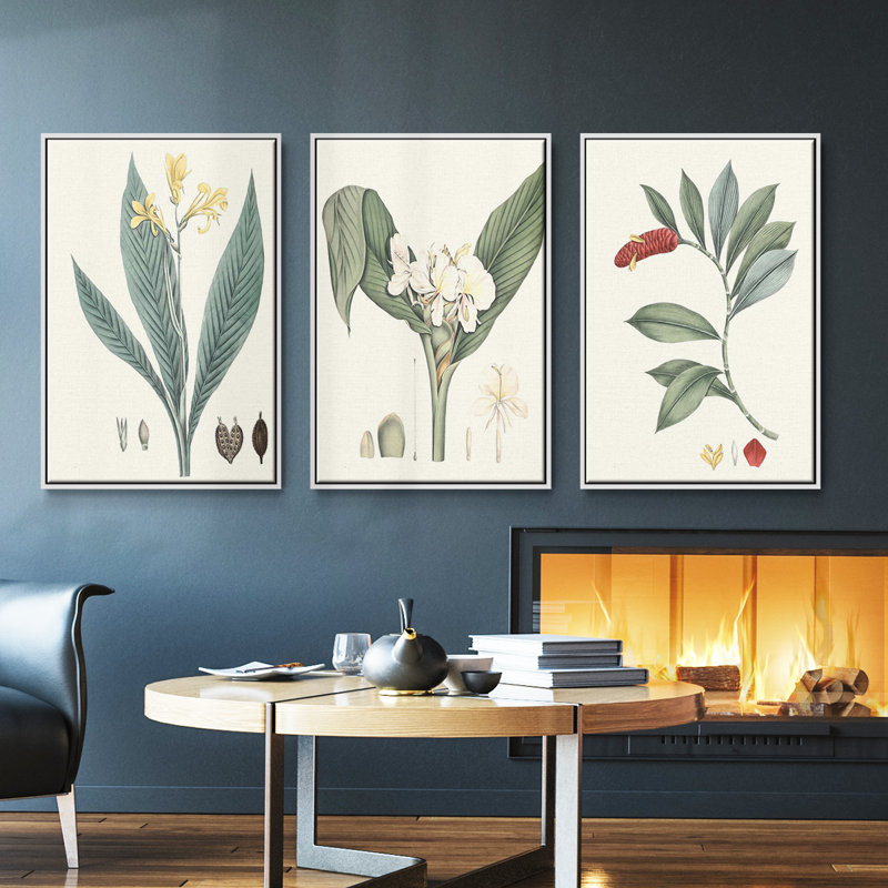 Ensemble de 3 pièces encadrées sur toile Soft Tropical IV, H 40 po x l 78 po, Blanc