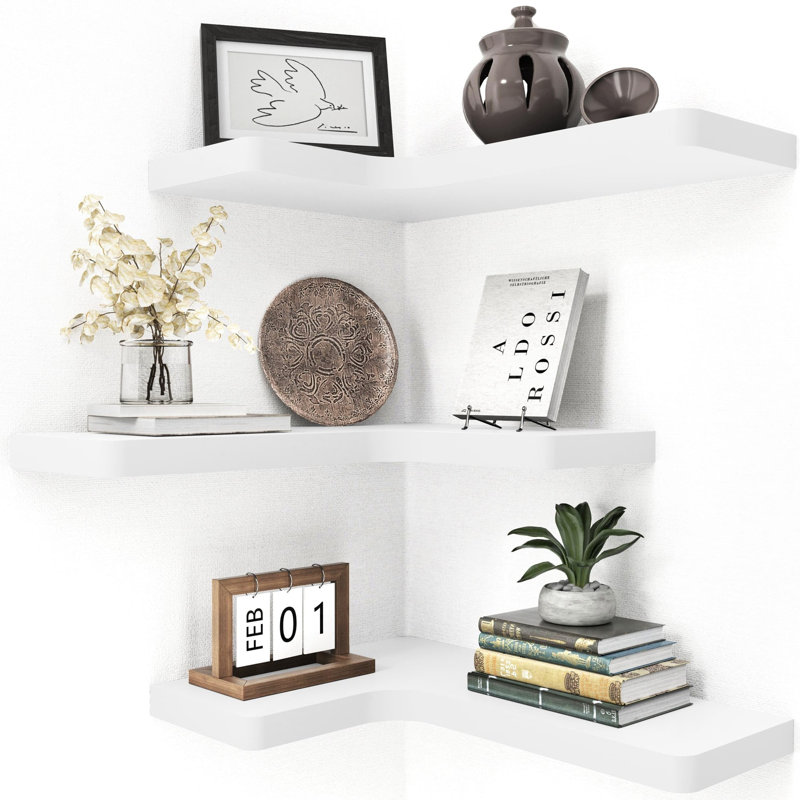 Ensemble de 3 tablettes de coin flottantes, tablette murale, Blanc