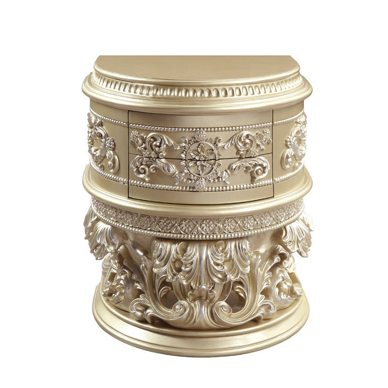 Table de chevet 2 tiroirs en argent champagne attrayant avec compartiments en feutre 2 éléments de charme