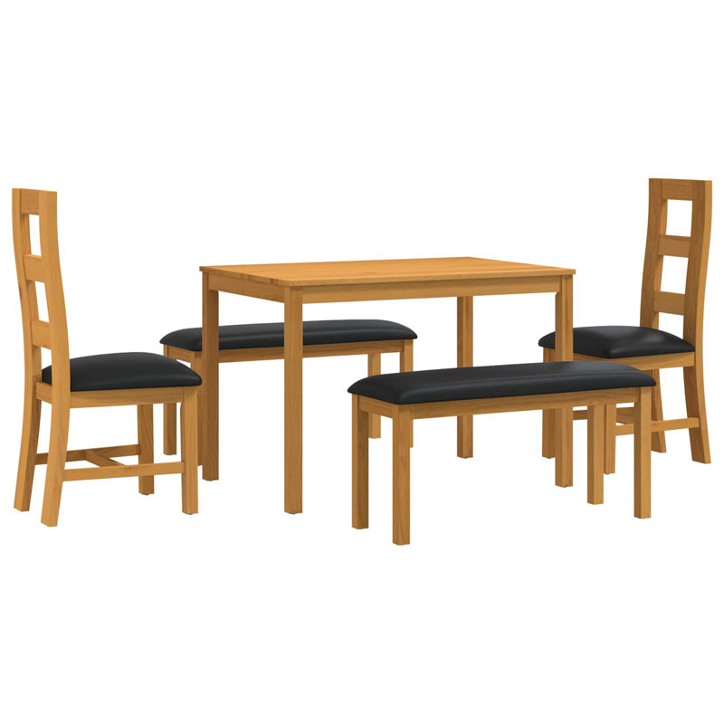 Oak Solid Wood Dining Set, Black, Black, Black, Black, 5