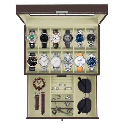 2-Tier PU Lockable Watch Box