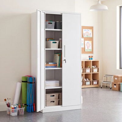 Armoire de rangement robuste en métal 71 po, armoire de rangement en acier verrouillable avec 4 tablettes réglables, 180 lb par tablette, classeur autoportant verrouillable pour le garage, le bureau, le garde-manger, le sous-sol et le rangement utilitaire