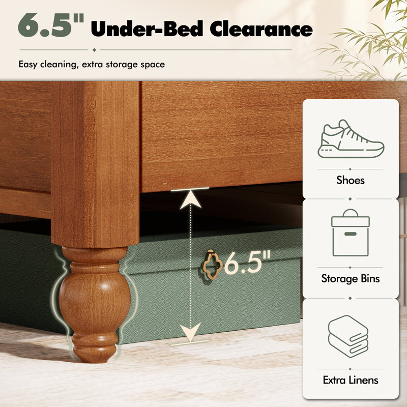 Lit plateforme rembourré Bilal Queen Size en bois massif, brun, Grand, Brun