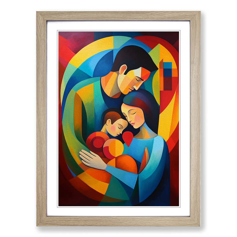 XYZ-FRM-V1223-4412 Loving Family Orphism - Single Picture Frame Print on Wood, Oak , 34cm H x 25cm W x 2cm D