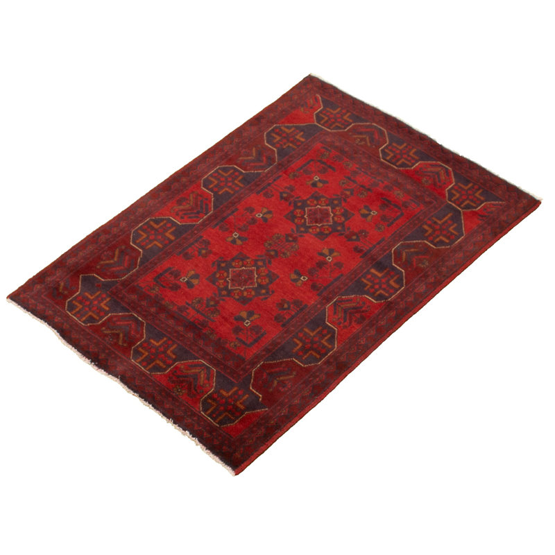 Tapis de zone en laine rouge 3 pi 3 po x 4 pi 11 po à main one-of-kind-noué la 2010s esari turque Alarick