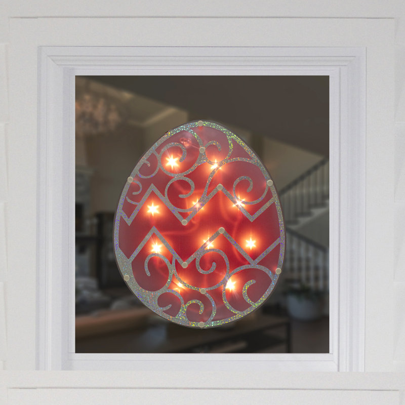 12" Lighted Easter Egg Window Silhouette Decoration, Pink