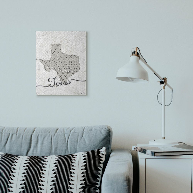 " Texas Patterned Grey US State Design ", Wrapped Canvas, 20" H x 16" W