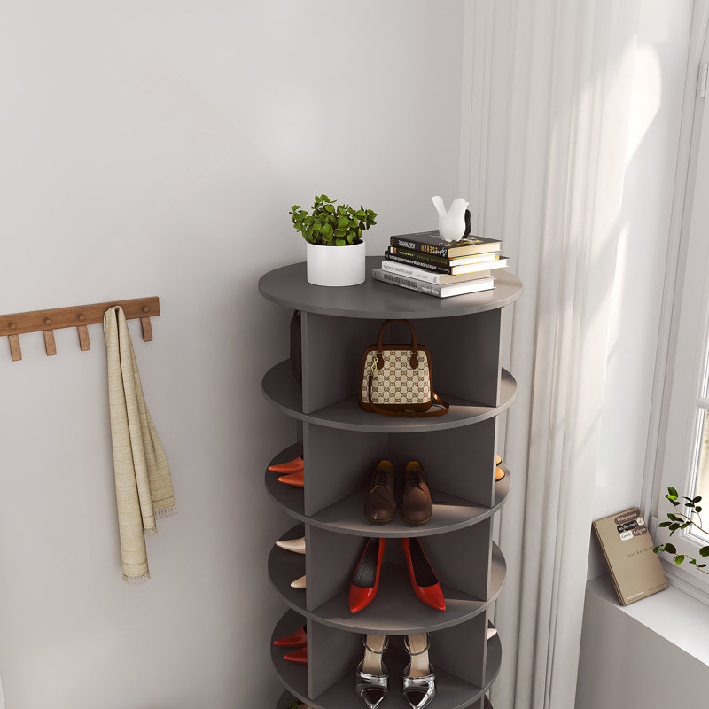 Grey 360 Rotating Shoe Cabinet 6 Layers, Gray, 56.24" H x 23.72" W x 23.72" D