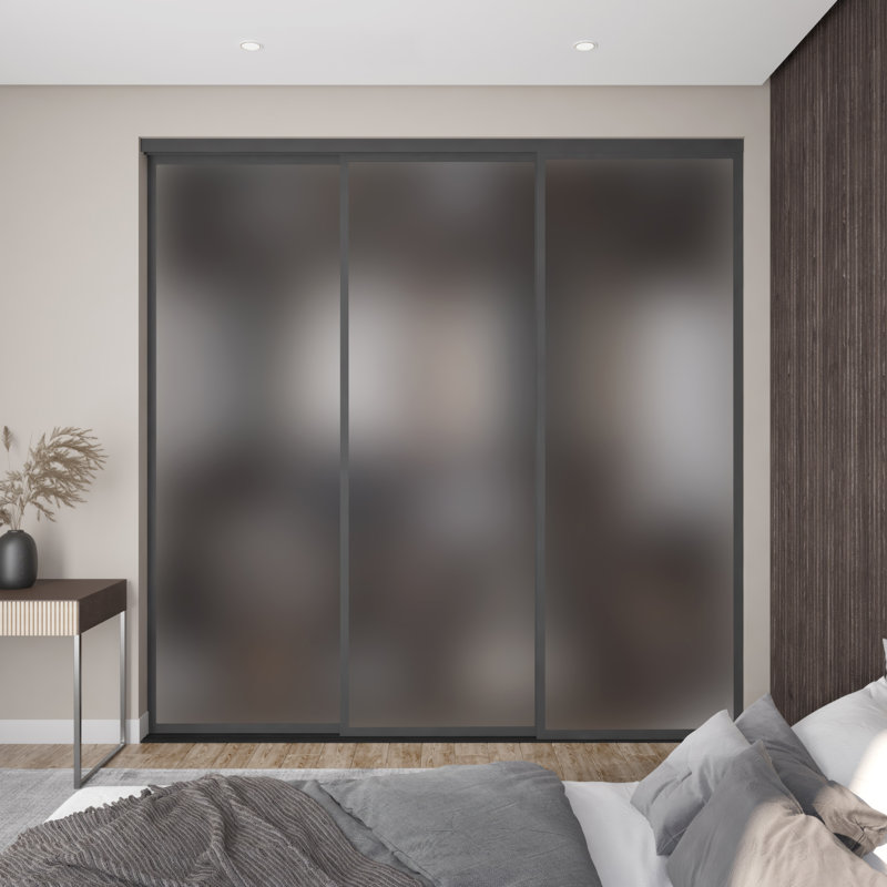 3 portes de placard coulissantes en verre givré, paravent, 90 po x 96 po, Gris anthracite
