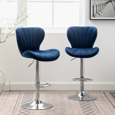 2 en bleu, revêtu de tissu délicat, siège pivotant réglable, design chic et moderne, hauteur d'assise agréable - revêtement bleu et fabrication stable